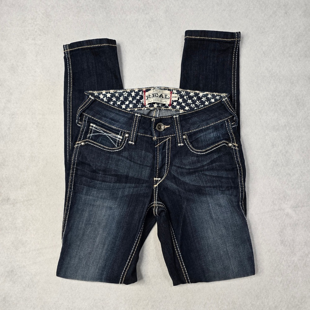 Ariat REAL Denim Dark Wash Skinny Jeans Contrast Stitching 25R